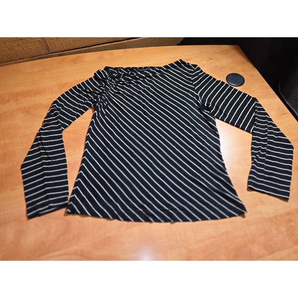 Banana Republic Womens Black White Diagonal Stripe Long Sleeve Top Large Stretch